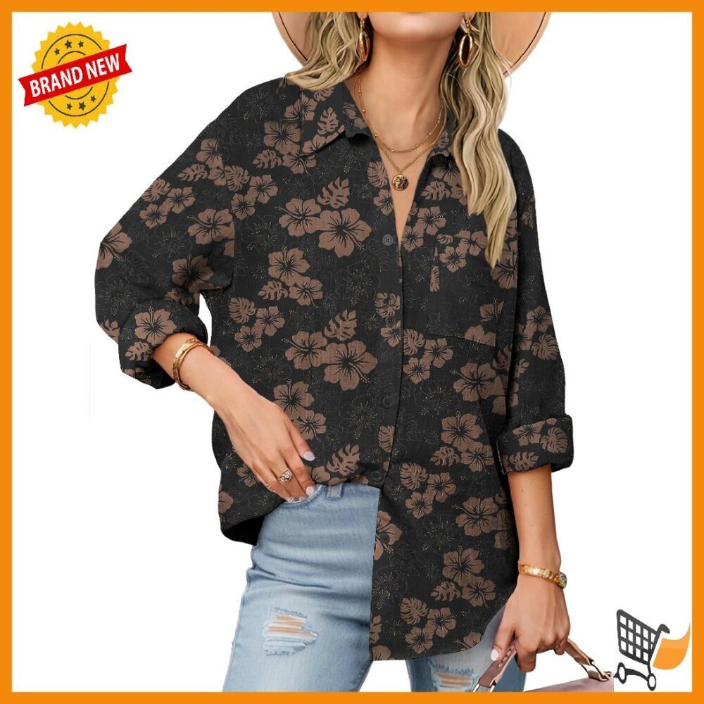 Women's Cotton Gauze Button Down Shirt Long Sleeve Loose Fit Blouse